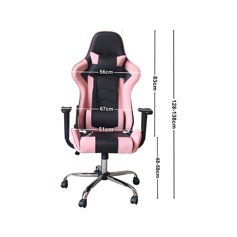 黒とピンクのステッチデザイン高品質素材のレギュラーゲーミングチェア